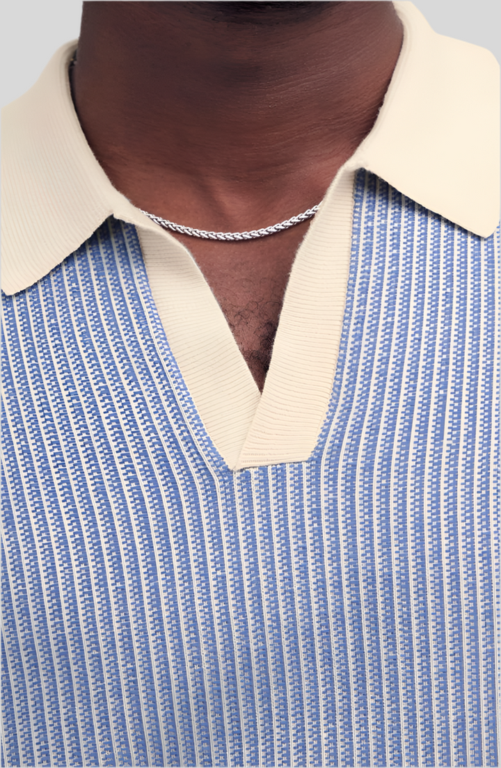 Johnny Collar Tuck Stitch Polo