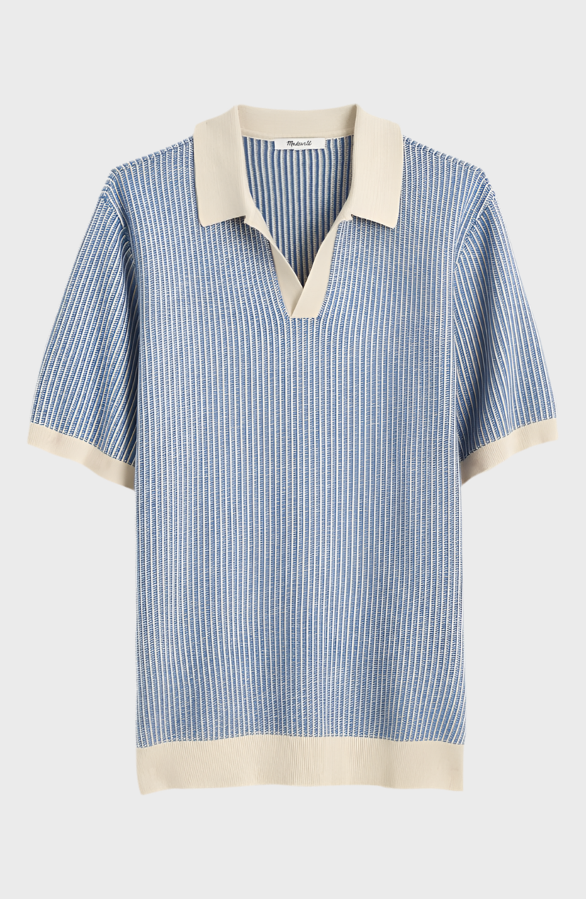 Johnny Collar Tuck Stitch Polo
