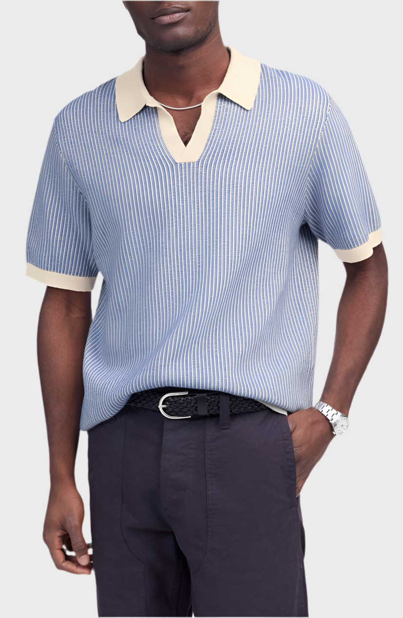 Johnny Collar Tuck Stitch Polo