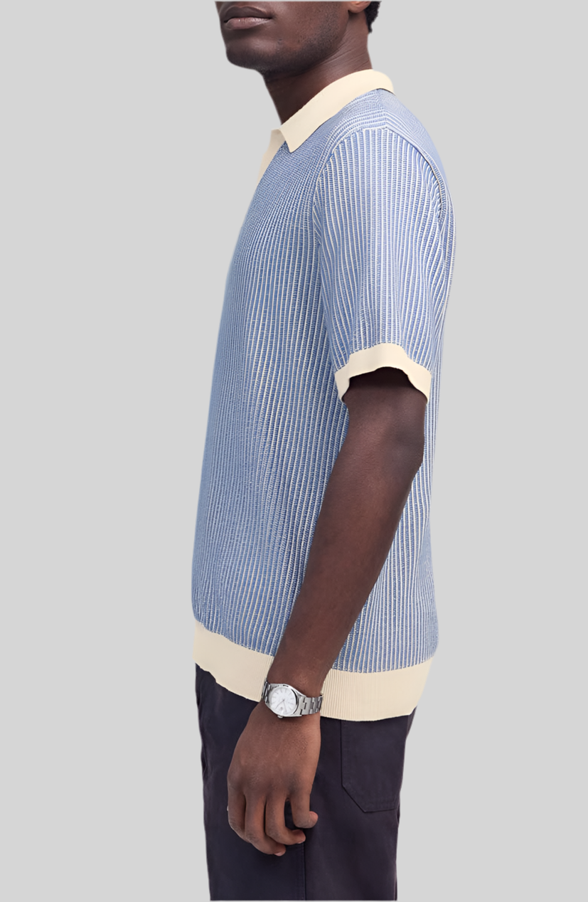 Johnny Collar Tuck Stitch Polo